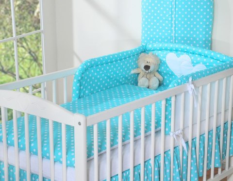 Pościel 2-cz 120x90 - Serduszka białe grochy na turkusie