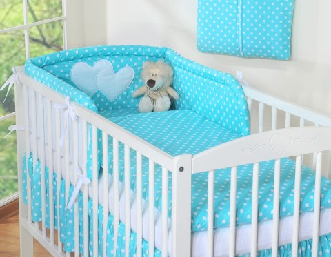 Pościel 2-cz 120x90 - Serduszka białe grochy na turkusie