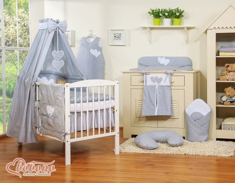 Pościel 5-cz 120x90 z baldachimem - Wiszące Serduszka kropki na szarym