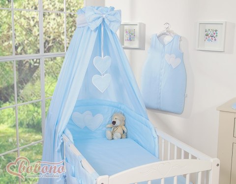 Pościel 5-cz 120x90 z baldachimem - Wiszące Serduszka paseczki niebieskie