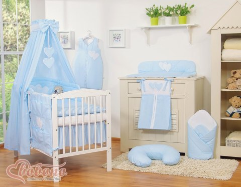 Pościel 5-cz 120x90 z baldachimem - Wiszące Serduszka paseczki niebieskie