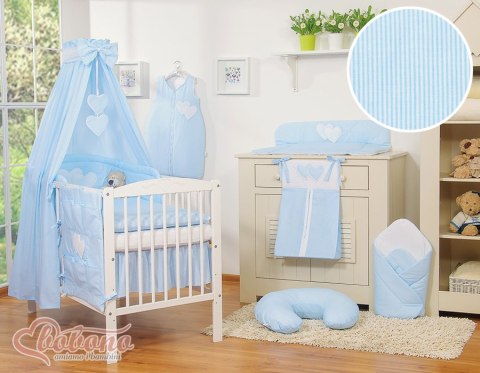 Pościel 5-cz 120x90 z baldachimem - Wiszące Serduszka paseczki niebieskie