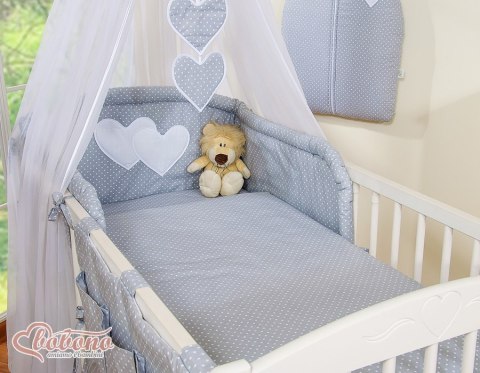 Pościel 5-cz z moskitierą - Wiszące Serduszka kropki na szarym