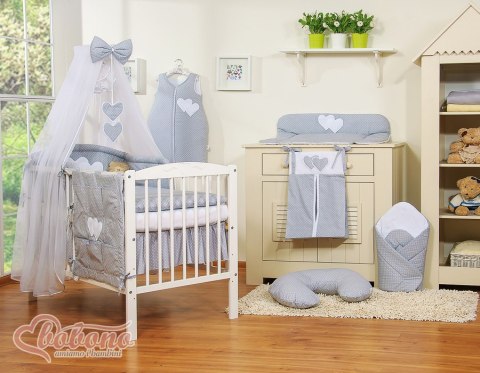 Pościel 5-cz z moskitierą - Wiszące Serduszka kropki na szarym