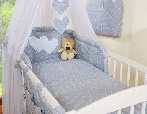 Pościel 5-cz z moskitierą - Wiszące Serduszka kropki na szarym