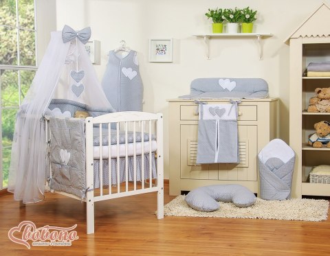 Pościel 5-cz z moskitierą - Wiszące Serduszka kropki na szarym