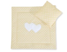 Pościel do wózka z wypełnieniem kołderka i poduszka - Serduszka białe grochy na beżowym