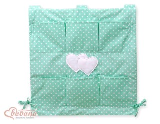 Przybornik z kieszonkami- Serduszka białe grochy na mięcie