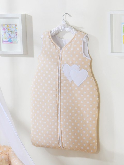 Śpiworek dla dzieci bawełniany M 6-12 mcy TOG 2.5 całoroczny ocieplany serduszka grochy na beżowym