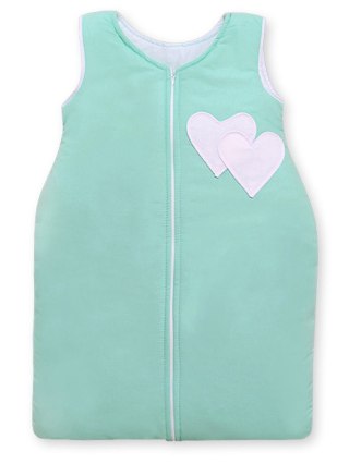 Śpiworek dla dzieci bawełniany M 6-12 mcy TOG 2.5 całoroczny ocieplany serduszka miętowe