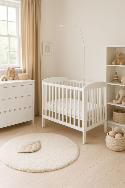 Stelaż do baldachimu/moskitiery do łóżeczka dwuczęściowy, zapakowany w kartonik i folię