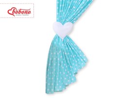 Zasłonki do pokoju dziecięcego- Wiszące serduszka białe grochy na turkusie