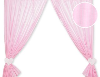 Zasłonki do pokoju dziecięcego- Wiszące serduszka paseczki różowe