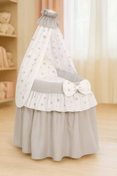 Wózek dla lalek - Kosz Mojżesza dla lalek z baldachimem - szary