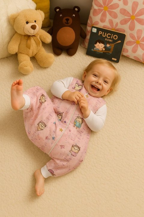 Śpiworek dla dzieci z nogawkami bawełniany ocieplany L 9-24 mcy TOG 2.5 - sówki różowe