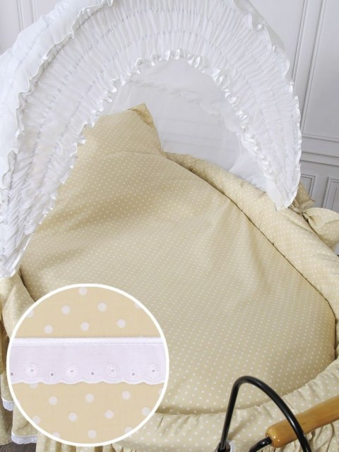 Wiklinowy kosz Mojżesza Retro ze składaną budką Christine - naturalny + beżowa pościel z koronką