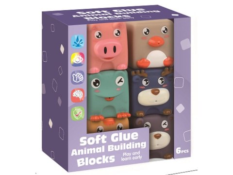 Duże Klocki Sensoryczne Zwierzęta 6 sztuk Miękkie Edukacyjny zestaw klocków dla malucha