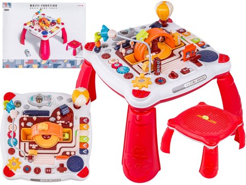 Edukacyjny Interaktywny Stolik Dla Dzieci 2w1 POJAZDY Pianinko Rakieta Akcesoria Czerwony