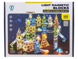 Klocki Magnetyczne Konstrukcyjne TOR KULKOWY Świecące Elementy 105 El. Kulodrom