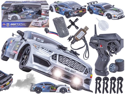 DUŻY Samochód Do Driftu Auto RC Drift 1:16 2,4 GHz PARA DYM Grafitowy Mustang 4WD LED