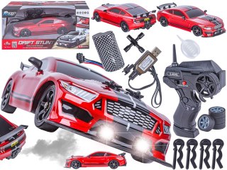 DUŻY Samochód Do Driftu Auto RC Drift 1:16 2,4 GHz PARA DYM Mustang 4WD Czerwony LED
