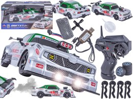 DUŻY Samochód Do Driftu Auto RC Drift 1:16 2,4 GHz PARA DYM Srebrny Dodge 4WD LED