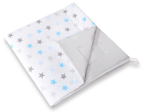 Namiot TIPI dla dzieci + mata + poduszki + zawieszki pióra - Gwiazdy niebiesko-szare/szary