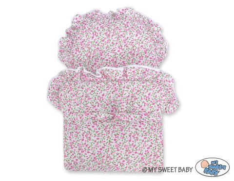 Wiklinowy wózek dla lalek wysoki z różową pościelką i wyściółką- naturalny