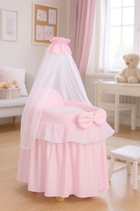 Wózek dla lalek Kosz Mojżesza dla lalek z baldachimem LITTLE PRINCESS różowy