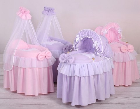 Wózek dla lalek Kosz Mojżesza dla lalek z baldachimem LITTLE PRINCESS różowy