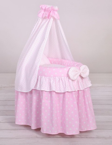 Wózek dla lalek - Kosz Mojżesza dla lalek z baldachimem - różowy