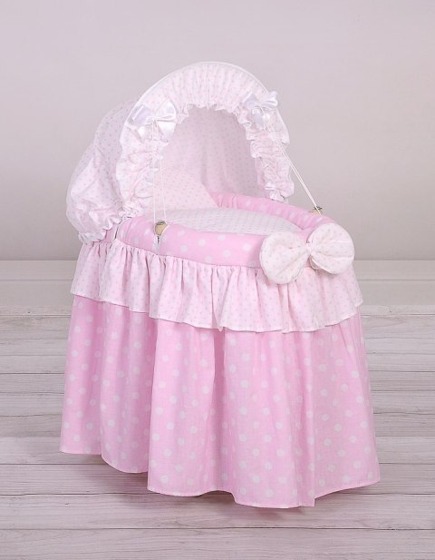 Wózek dla lalek Kosz Mojżesza dla lalek z budką LAURA różowy