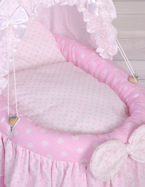 Wózek dla lalek Kosz Mojżesza dla lalek z budką LAURA różowy