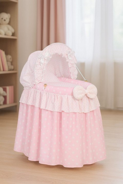 Wózek dla lalek Kosz Mojżesza dla lalek z budką LAURA różowy