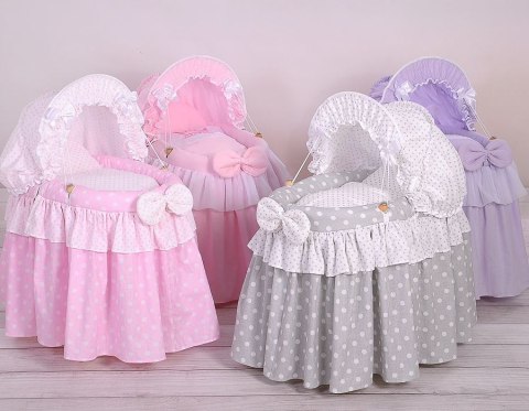 Wózek dla lalek Kosz Mojżesza dla lalek z budką LAURA różowy