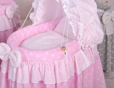 Wózek dla lalek Kosz Mojżesza dla lalek z budką LAURA różowy