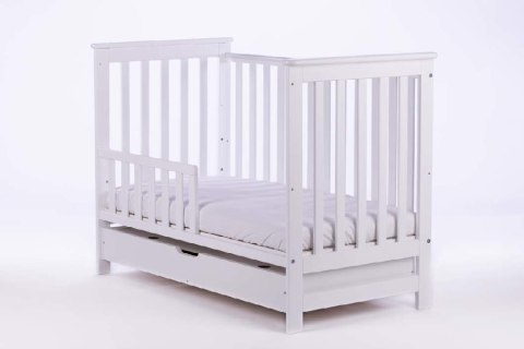 DREWEX Łóżeczko tapczanik LEO DELUX szuflada, barierka biały/biały