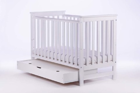 DREWEX Łóżeczko tapczanik LEO DELUX szuflada, barierka biały/biały