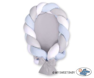 Kokon niemowlęcy pleciony 2 w 1 - biało-szaro-niebieski