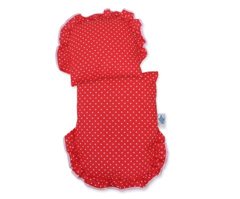 Wiklinowy wózek dla lalek pchacz biały z czerwoną pościelką i miękką wyściółką CHIARA