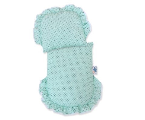 Wiklinowy wózek dla lalek pchacz biały z miętową pościelką i miękką wyściółką CHIARA