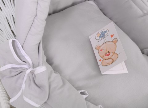 Wiklinowy wózek dla lalek pchacz biały z szarą pościelką i miękką wyściółką STELLA