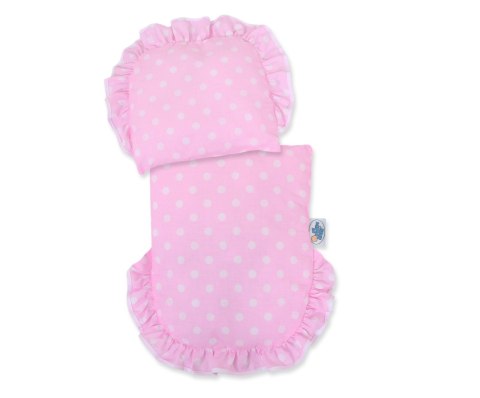 Wiklinowy wózek dla lalek pchacz szary z różową pościelką i miękką wyściółką STELLA