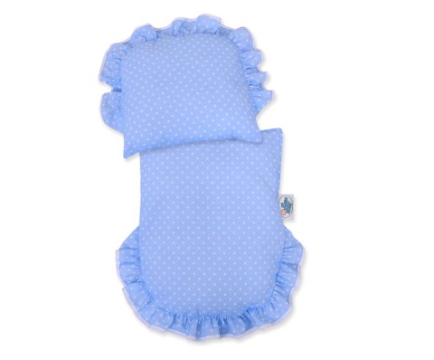 Wiklinowy wózek dla lalek pchacz z błękitną pościelką i miękką wyściółką CHIARA - naturalny