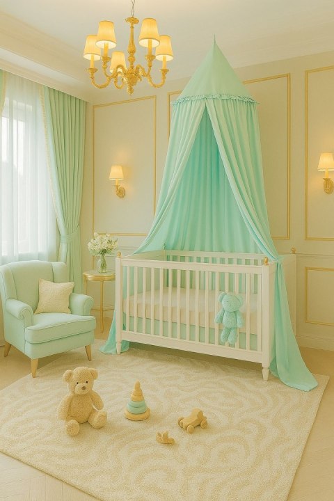 Baldachim wiszący bawełniany do pokoju dziecięcego - jasna mięta