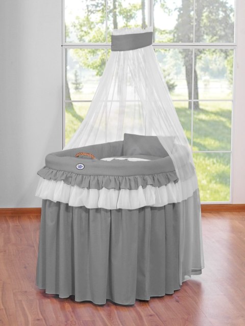 Kosz Mojżesza wiklinowy z baldachimem- Little Prince Princess antracyt