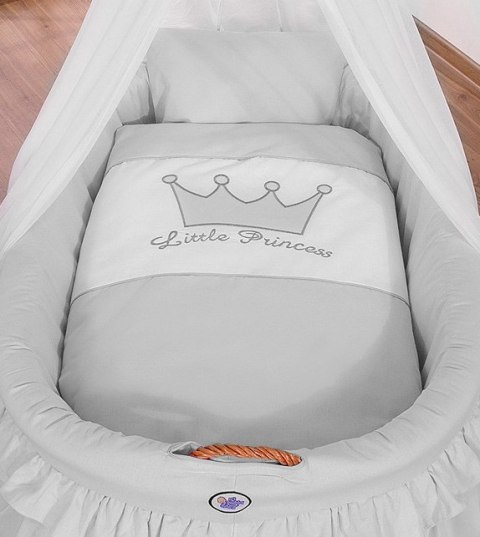 Obszycie 4-cz do kosza Mojżesza wiklinowego ze baldachimem Little Prince Princess -szare