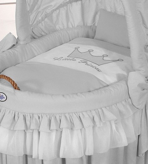 Obszycie 4-cz do kosza Mojżesza wiklinowego ze składaną budką- Little Prince Princess szary