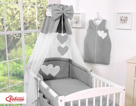 Pościel 5-cz 120x90 z baldachimem - Wiszące Serduszka antracyt