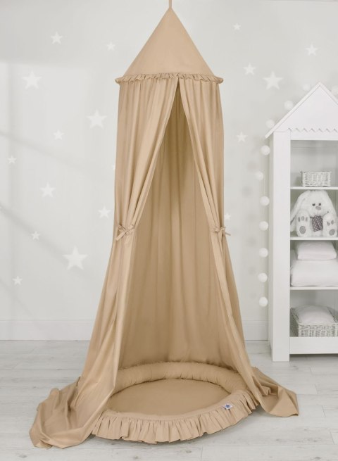 Zestaw: baldachim wiszący do pokoju dziecięcego bawełniany i gniazdko z falbanką - beżowy